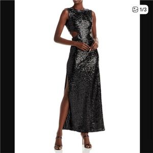 STAUD Black Sequin Maxi Dress with Side Cutout and High Slit NWT